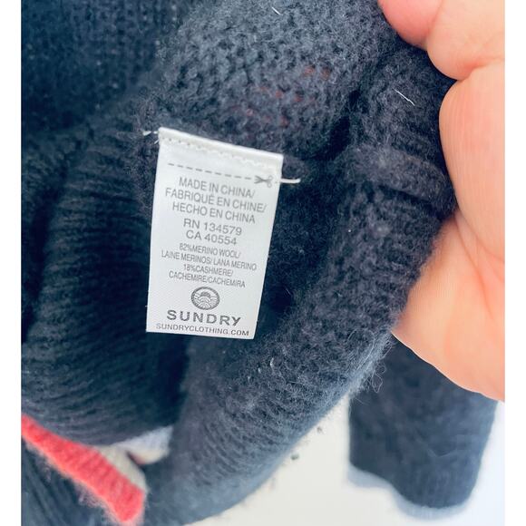 Sundry Contrast Stripe Cardigan Tennis Varsity Preppy Navy Wool Cashmere - Picture 7 of 7